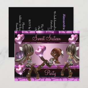 Convite Doce Dezesseis Balões de Festa de aniversário Rosa