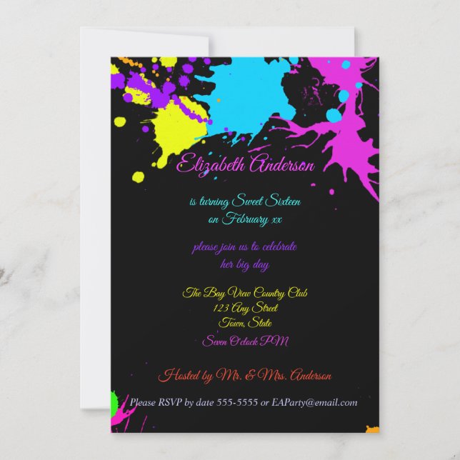 Convite Doce Dezesseis, Bat Mitzvah, Neon Glow Invitation (Frente)