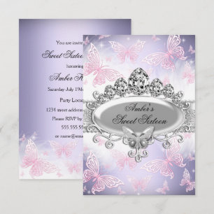Convite Doce Dezesseis Borboleta Rosa & Roxo