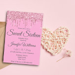 Convite doce dezesseis brilhos cor-de-rosa<br><div class="desc">doce dezesseis vezes cor-de-rosa pingando brilhos aniversários Convite, personalizado</div>