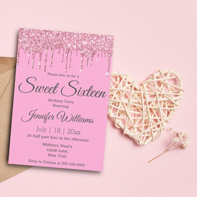 Convite doce dezesseis brilhos cor-de-rosa (Criador carregado)