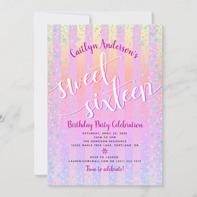 Convite Doce Dezesseis Brisas de Mão Púrpura Rosa de Anive (Frente)