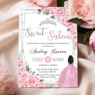 Convite Doce Dezesseis Castanhos Florais Rosa Princesa Ani