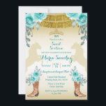 Convite Doce Dezesseis Cavalos Turquesa Teal Igual e Boots<br><div class="desc">Doce,  Dezesseis Aiguais Teais Turquoise Horse & Boots Quinceanera Invitation Mis Quince Anos,  15 Birthday</div>