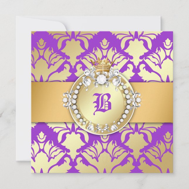 Convite doce dezesseis da rainha do Shimmer do damasco (Frente)