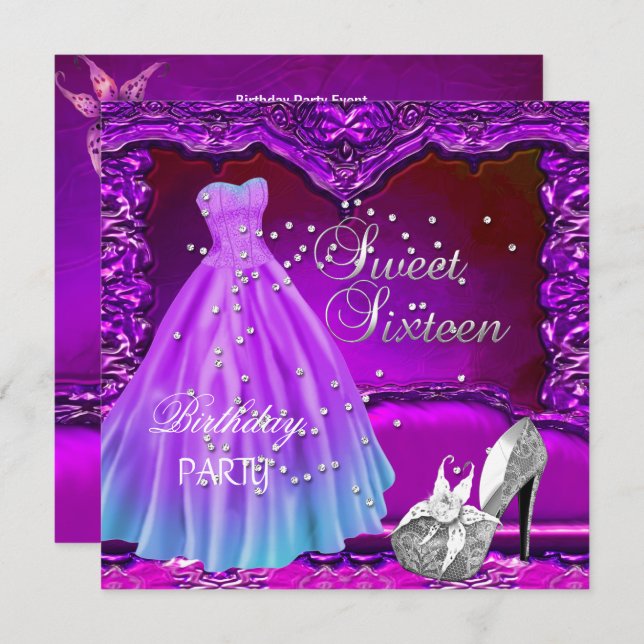 Convite Doce Dezesseis Dezesseis Dezesseis Festas de anive (Frente/Verso)
