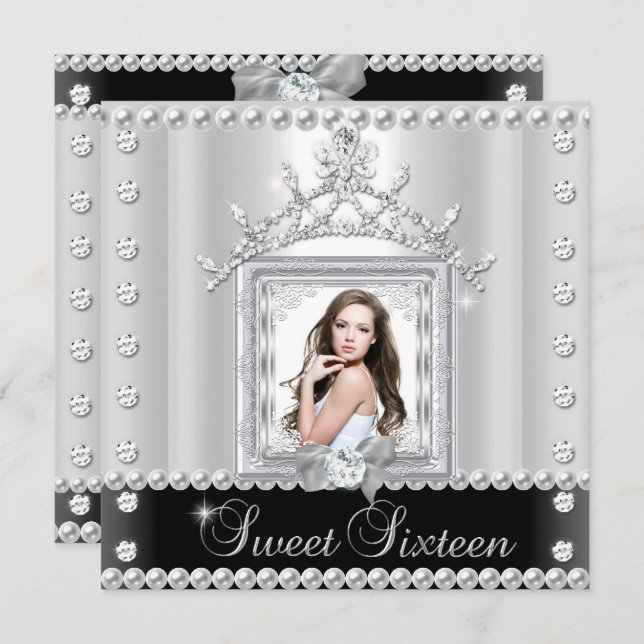 Convite Doce Dezesseis Doce 16 Festa de aniversário Preto  (Frente/Verso)
