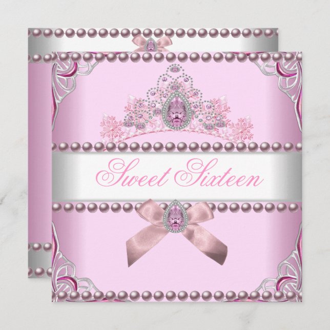 Convite Doce Dezesseis Doçosos 16 Joias Brancas Rosa Prate (Frente/Verso)