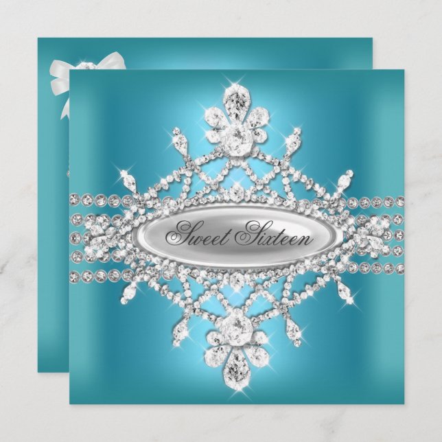 Convite Doce Dezesseis Doçosos 16 Prata Azul-Teal (Frente/Verso)