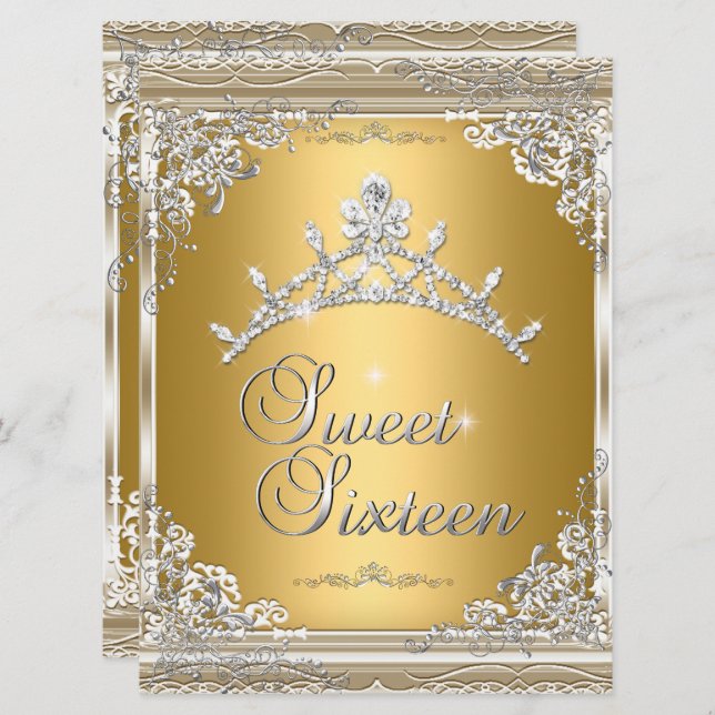Convite Doce Dezesseis Doçosos 16 Prata Branca Dourada Tia (Frente/Verso)