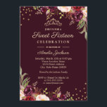 Convite Doce Dezesseis Dourados Burgundy Sparkle floral<br><div class="desc">Mais bonito 16 Convites na Loja de Bayleigh!</div>