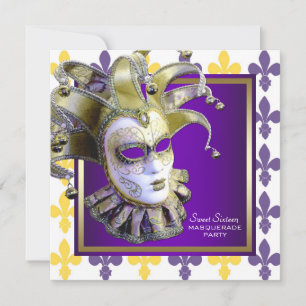 Convite Doce Dezesseis e Dourado Partido Mascarada Roxo