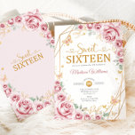 Convite Doce, Dezesseis Elegantes Rosas Rosa Quadradas, Do<br><div class="desc">O convite para comemoração de 16,  16,  cor-de-rosa,  ouro e branco. Apresenta fontes de script,  borboletas douradas,  rosas rosa-pinceladas e tiara. Perfeito para uma elegante princesa estilo glam doce celebração de 16 anos. Personalize com seus próprios detalhes. Impressos convites Zazzle ou modelo de impressão digital instantânea para download.</div>