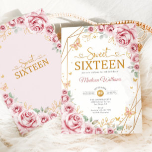 Convite Doce, Dezesseis Elegantes Rosas Rosa Quadradas, Do