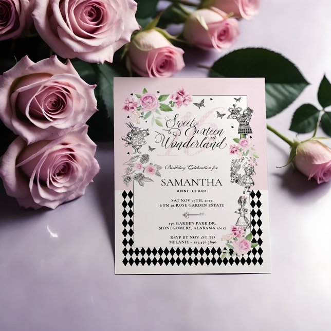 Convite Doce Dezesseis em Wonderland Chic Floral Fairytale (Sweet Sixteen in Wonderland Chic Floral Fairytale Invitation)