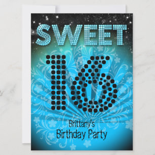 Convite Doce Dezesseis Festa Azul Teal Preto