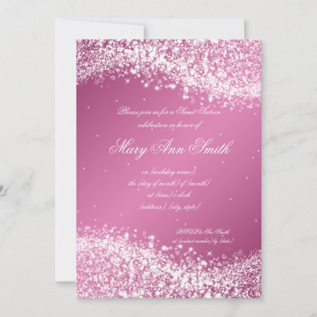 Convite Doce Dezesseis Festas de aniversário de Onda Rosa (Frente)