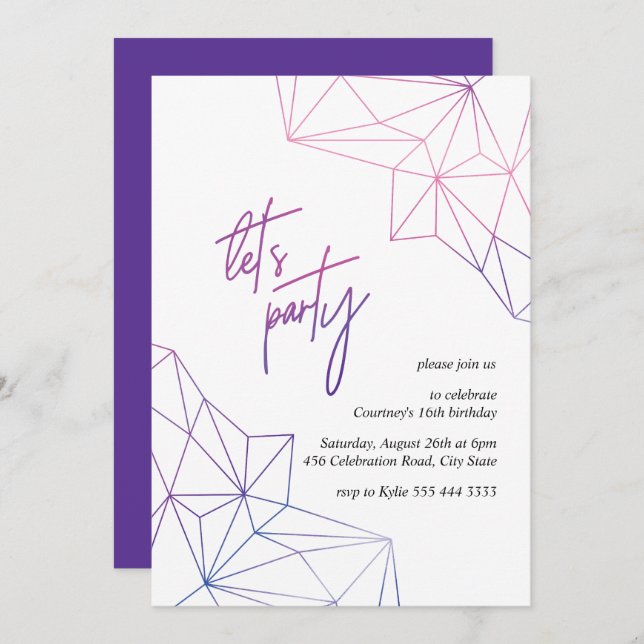 Convite Doce Dezesseis festas de aniversário geométricas m (Frente/Verso)