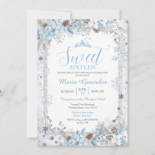 Convite Doce Dezesseis Floral de Natal Azul Suave de Inver