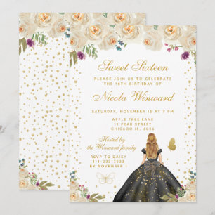 Convite Doce Dezesseis Floral Loira Princesa Cabelo