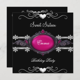Convite Doce Dezesseis Joias Negras Rosa-Rosa-Prateadas do