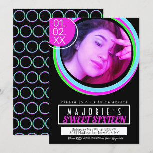 Convite Doce Dezesseis Neon Festa Clube Estilo Glow
