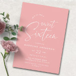 Convite Doce Dezesseis | Rapariga Moderna Rosa 16.o Aniver<br><div class="desc">16 convites simples e bonitos com texto "doce dezesseis" em uma letra manuscrita. Cor rosa brilhante.</div>