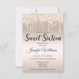 Convite doce dezesseis relinhas douradas champanhe