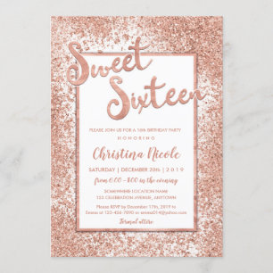 Convite Doce Dezesseis Rosa - Chic Glitter 16º Aniversár