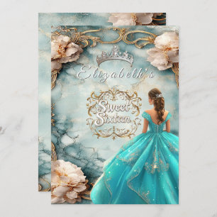 Convite Doce Dezesseis Rosas Rosa Coletivas Douradas Filig