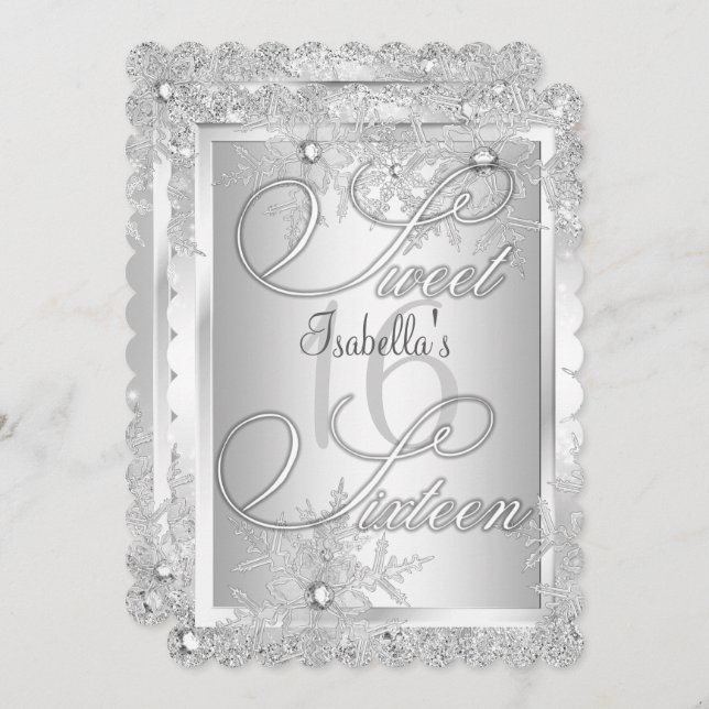 Convite Doce Dezesseis Snowflake 16 Wonderland Winter (Frente/Verso)