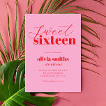 Convite Doce Dezesseis Vermelhos Rosa Modernos 16º Anivers<br><div class="desc">Mínimo doce 16.º aniversário convite com uma simples tipografia moderna,  cor rosa e vermelha.</div>
