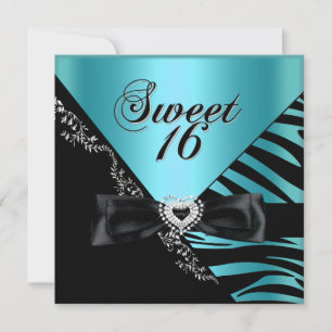 Convite Doce Dezesseis Zebra Azul Preto