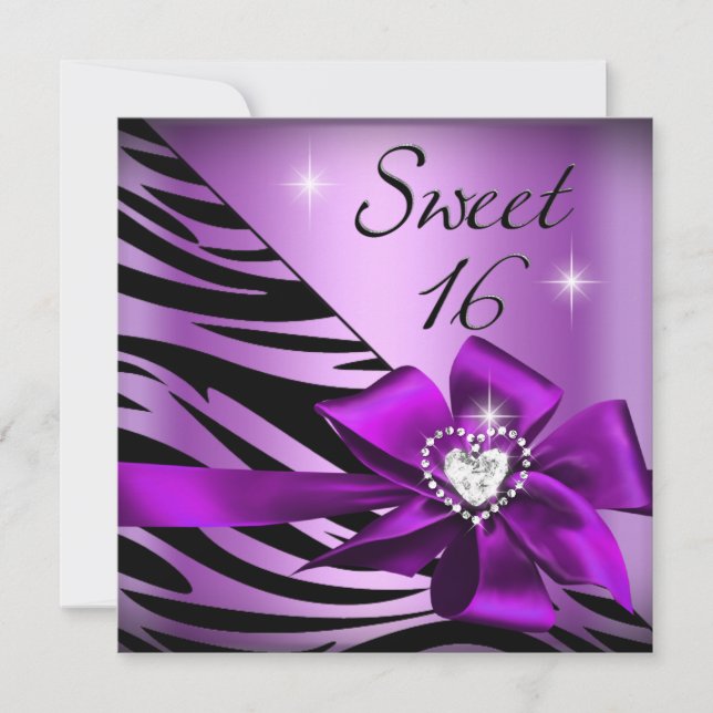 Convite Doce Dezesseis Zebra Roxo Preto (Frente)