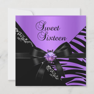 Convite Doce Dezesseis Zebra Roxo Preto Joia