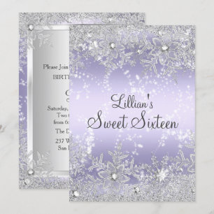 Convite Doce Diamante de Floco de Neve Roxo Inverno Encant