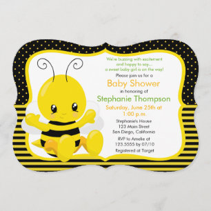 Convite doce do chá de fraldas da abelha do bebê