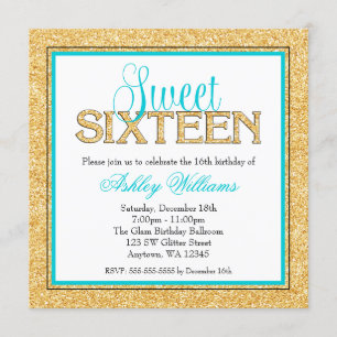 Convite Doce Dourado 16 da cerceta do brilho Glam do falso