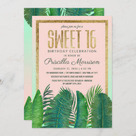 Convite Doce Dourado 16 da folha tropical da banana da