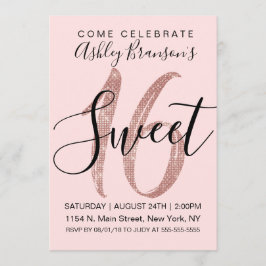 Convite Doce Dourado 16 do brilho do Sequin do rosa