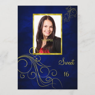 Convite Doce Dourado azul 16 da foto do redemoinho