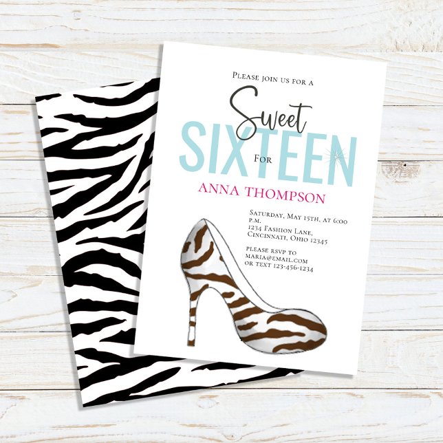 Convite Doce e Dezesseis Calçados (Sweet 16 custom invitations with animal print high-heeled shoes. )