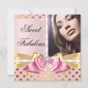 Convite Doce e Fabuloso Pontos Rosa Dourado de Aniversário