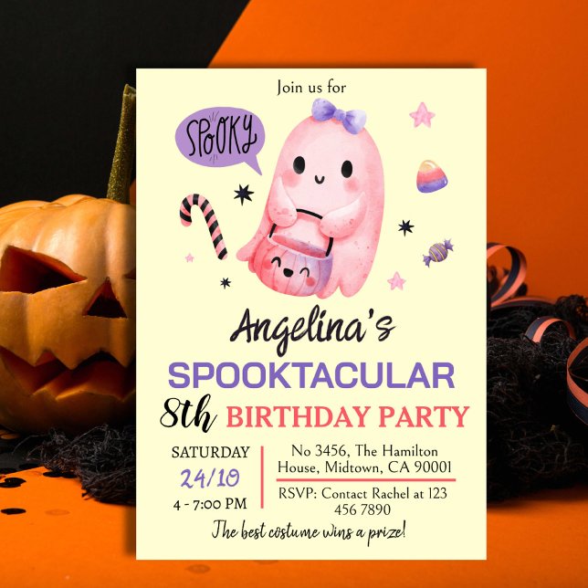 Convite Doce e fantasma fantasma doce 8 anos Dia das Bruxa (Front )