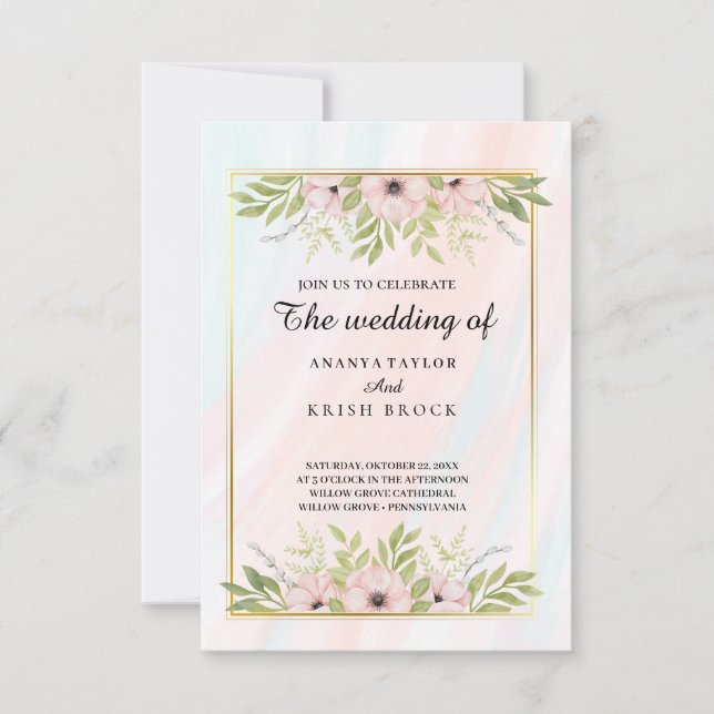 Convite Doce e Rosa Casamento Floral (Frente)