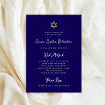 Convite Doce e Simples | Branco Azul e Bat Dourado Mitzvah<br><div class="desc">Este simples e na moda,  azul escuro e branco Bat Judeu Mitzvah convite para uma menina apresenta tipografia de escrita caprichosa,  estilo vintage e uma estrela falsa dourada de David. Um elegante e clássico olhar minimalista,  que ainda é único e de tendência.</div>
