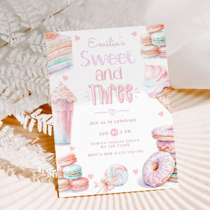 Convite Doce e Três doces pastel 3º aniversário