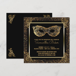 Convite Doce Festa de 16 Mascarada Doce Sessenta Dourado