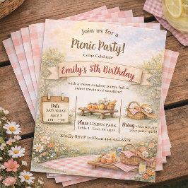 Convite Doce Festa de Aniversário Boho ao Ar Livre Picnic