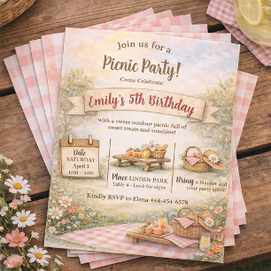 Convite Doce Festa de Aniversário Boho ao Ar Livre Picnic